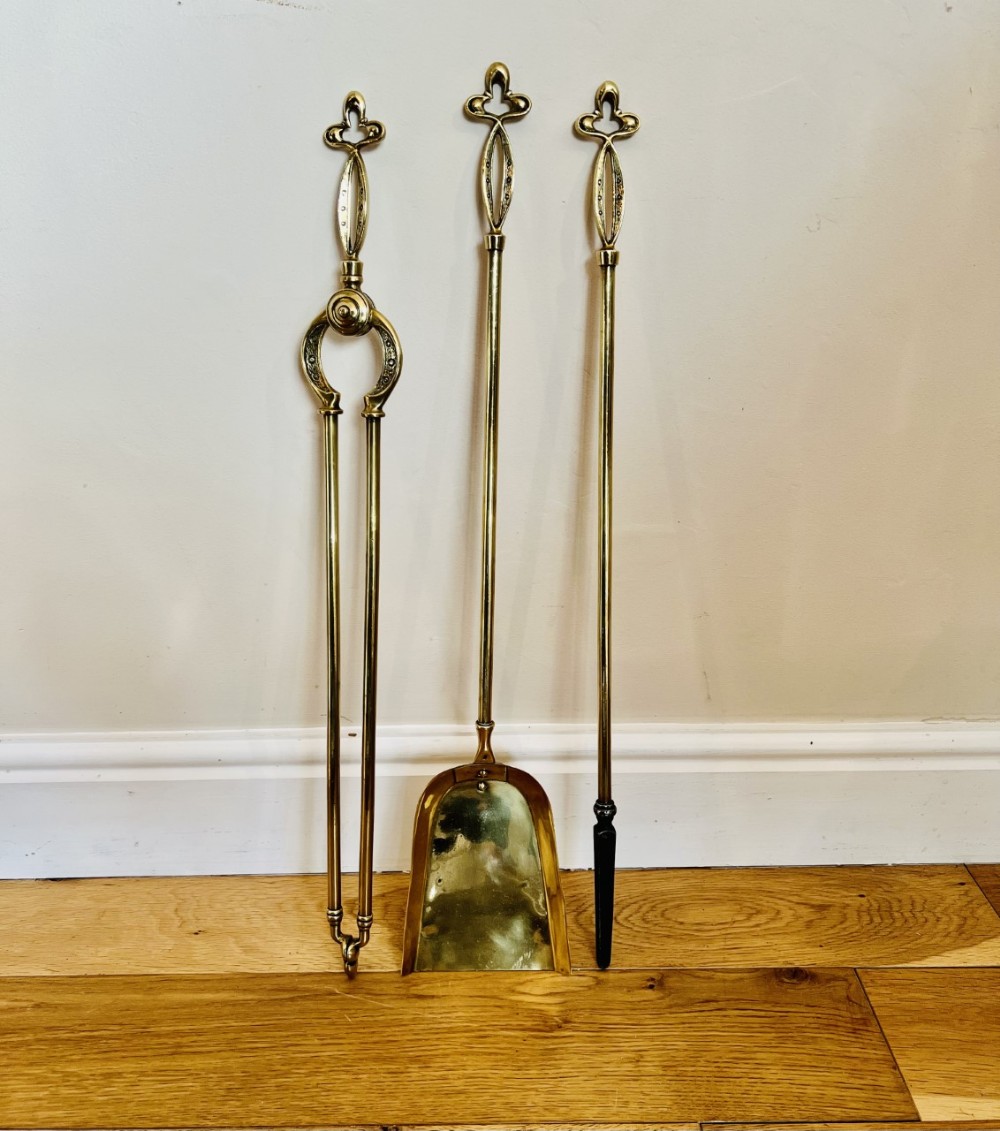 Lovely set of Antique Victorian quality ornate brass fire irons