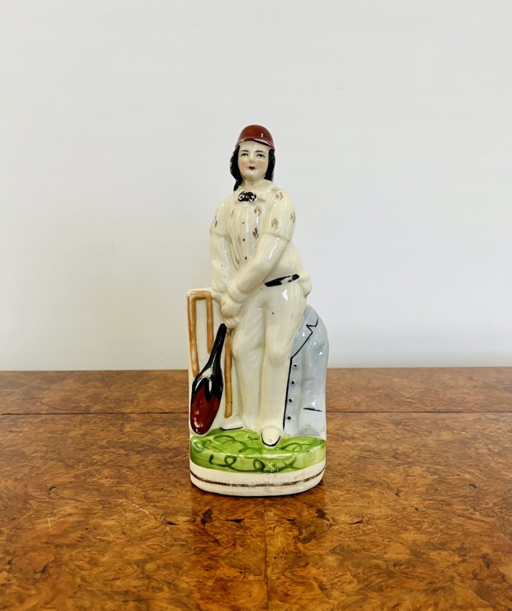 Quality antique Victorian Staffordshire figure of a cricketer 