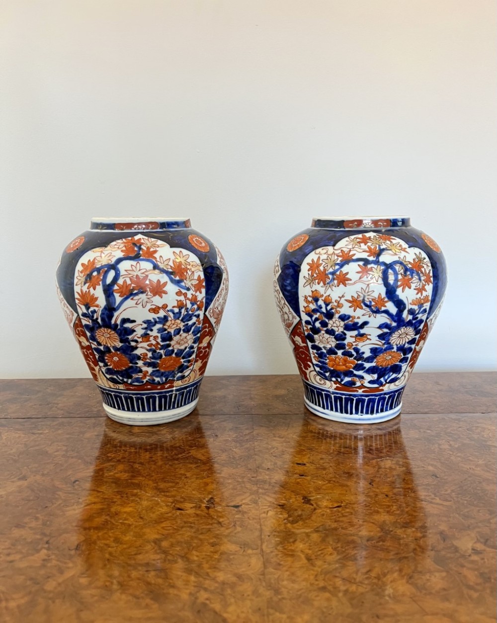 Quality pair of antique Japanese shaped imari vases 