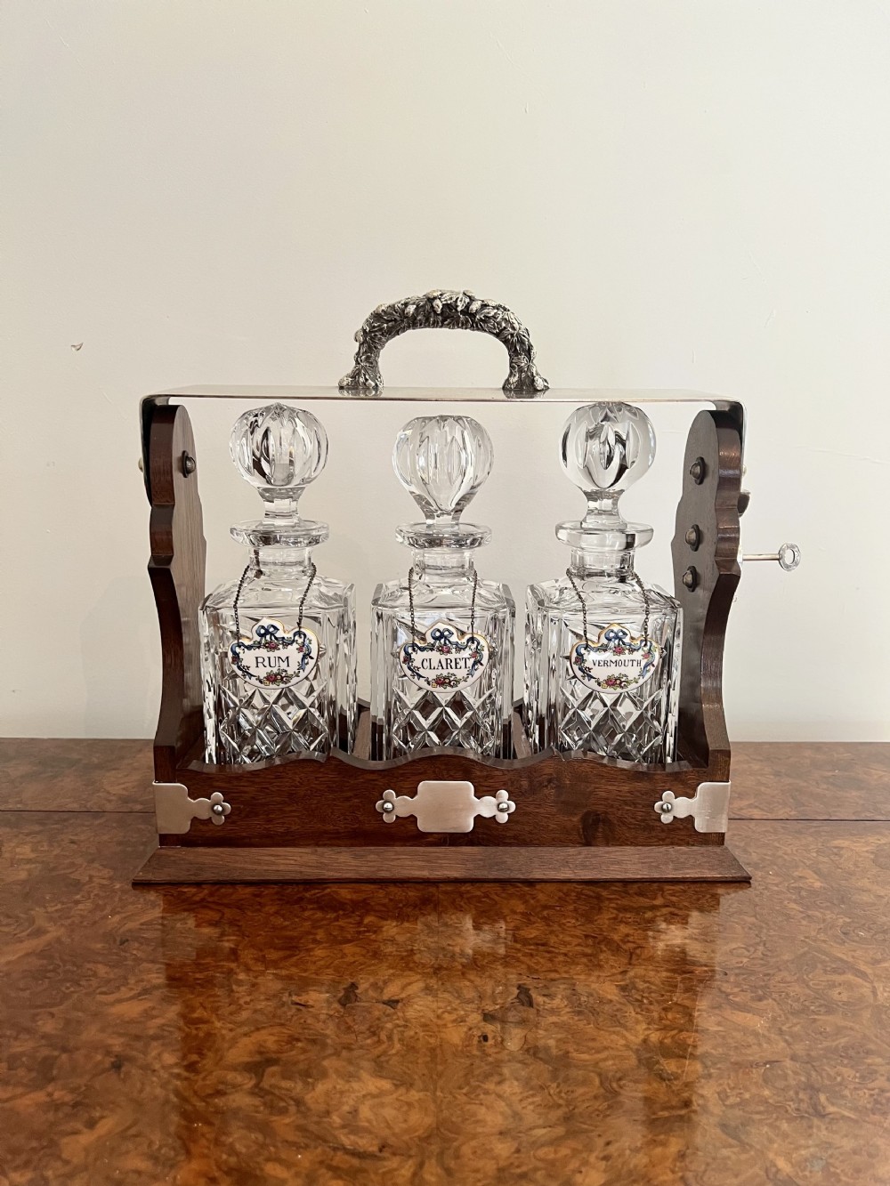 Quality antique Edwardian mahogany tantalus 