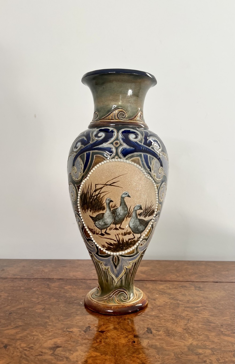 Rare antique Victorian Doulton Lambeth quality vase by Florence E Barlow 