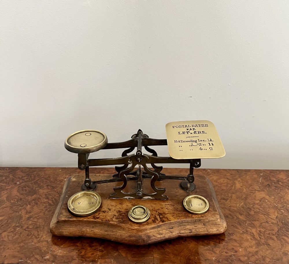 Lovely set of antique Victorian quality brass postal scales 