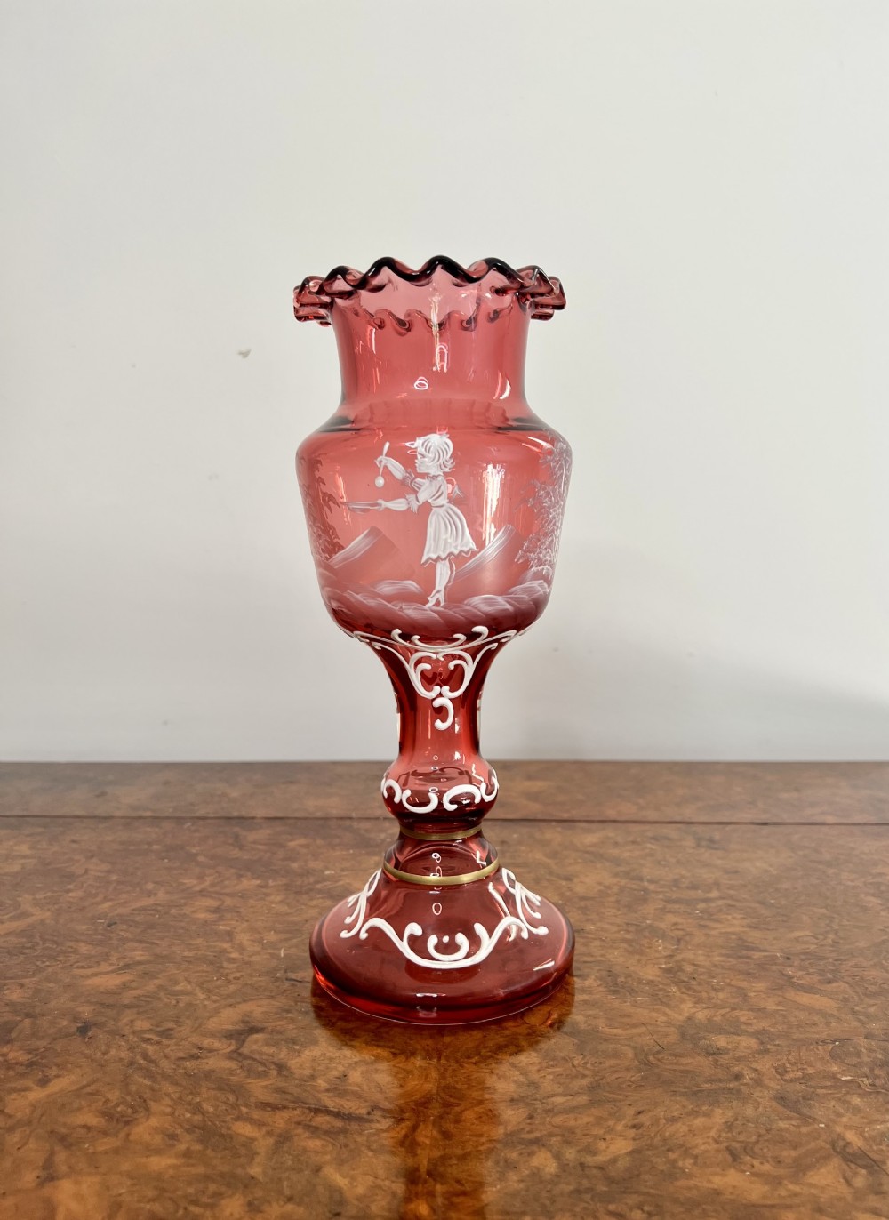 Large unusual shaped antique Mary Gregory vase 