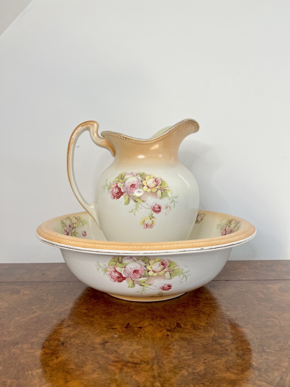 Antique Edwardian quality hand painted jug and bowl set