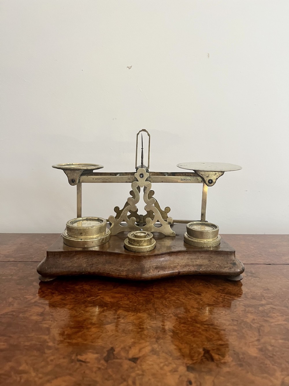 Fantastic set of large antique Victorian postal scales and weights by S.Mordan