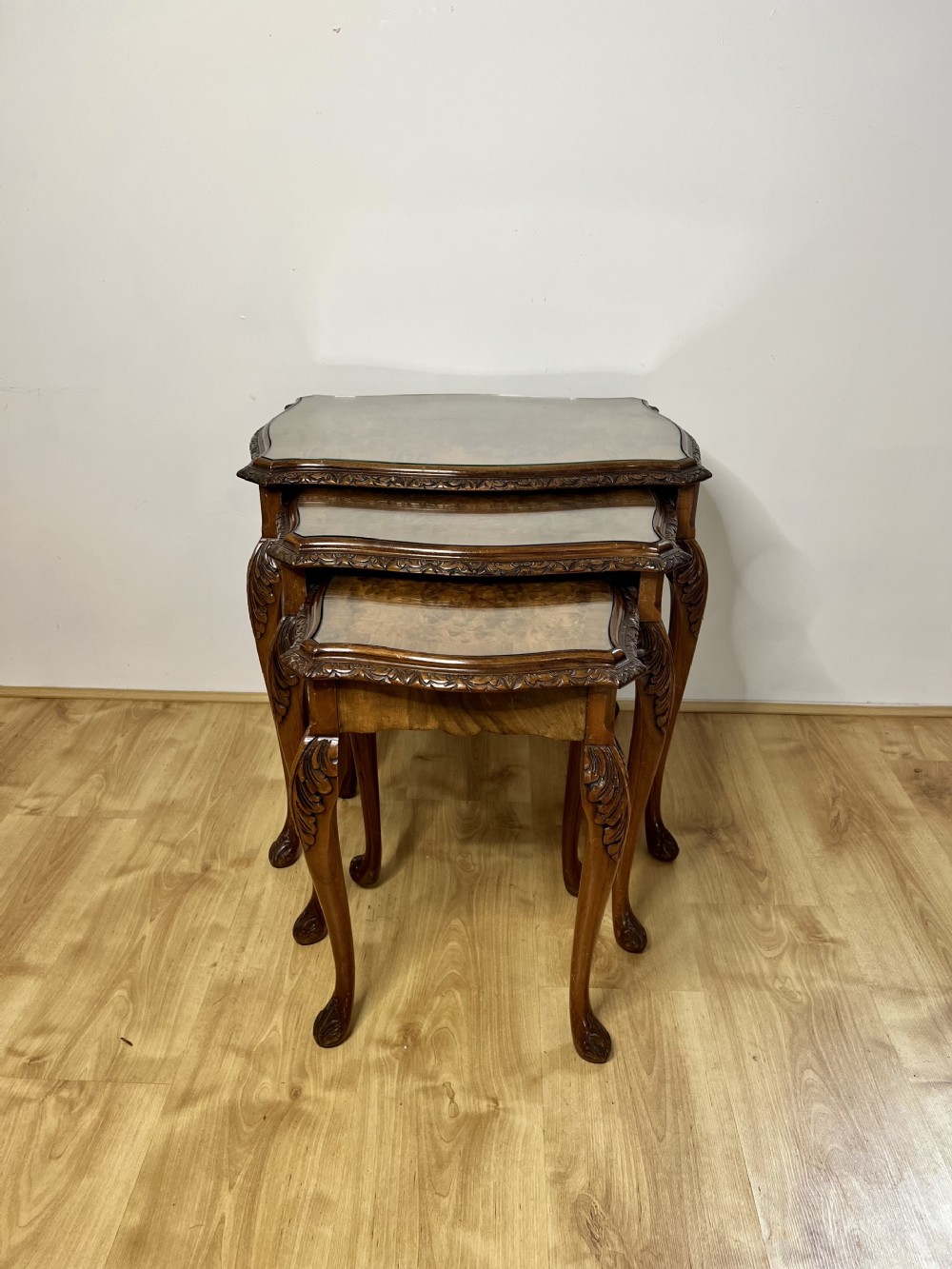 Outstanding quality antique burr walnut nest of three tables 