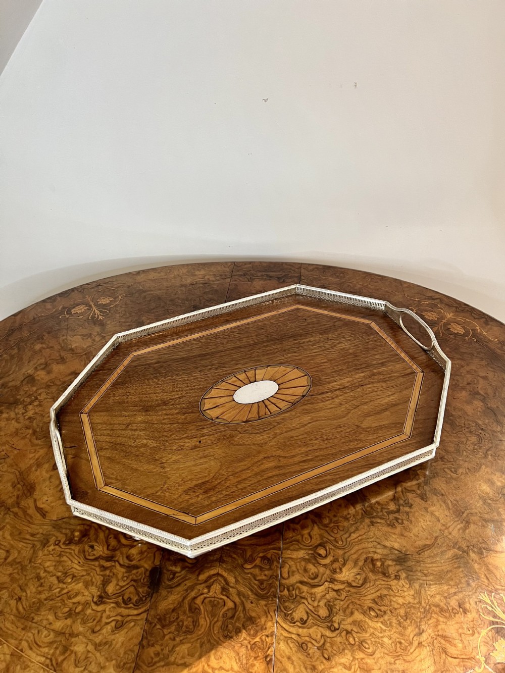 Stunning quality antique Edwardian silver plated gallery inlaid tray