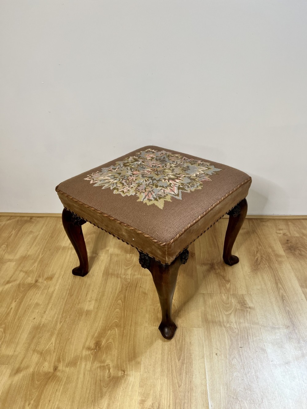 Antique Victorian quality carved walnut stool
