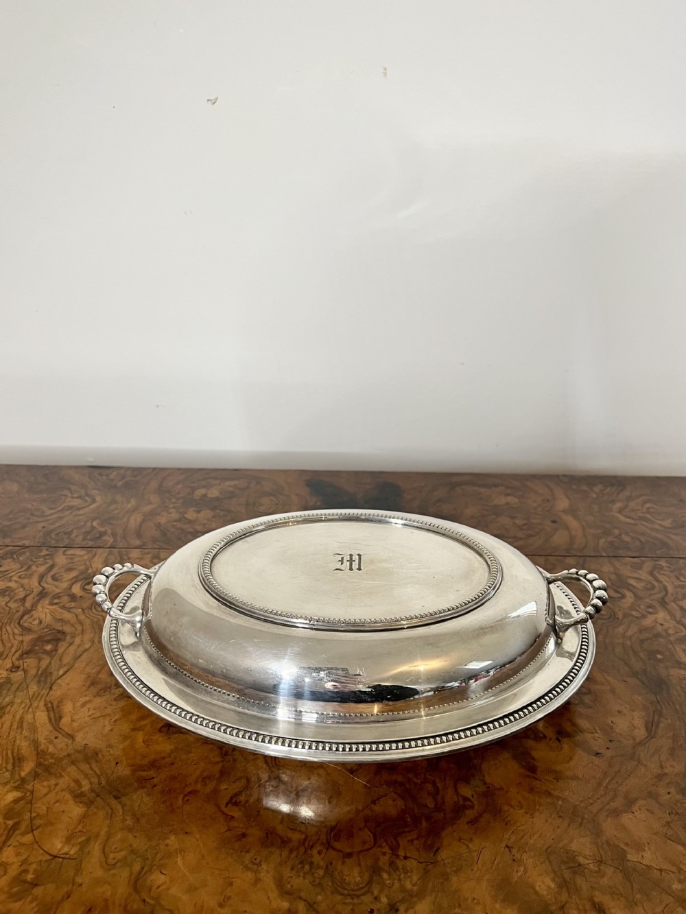 Antique Edwardian silver plated oval entree dish 