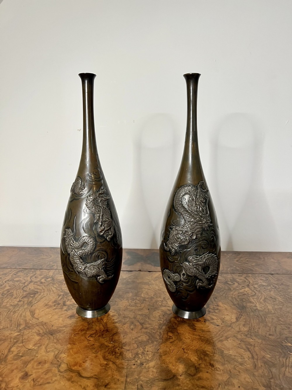 Fantastic pair Of Antique Japanese Bronze Vases Meiji Period