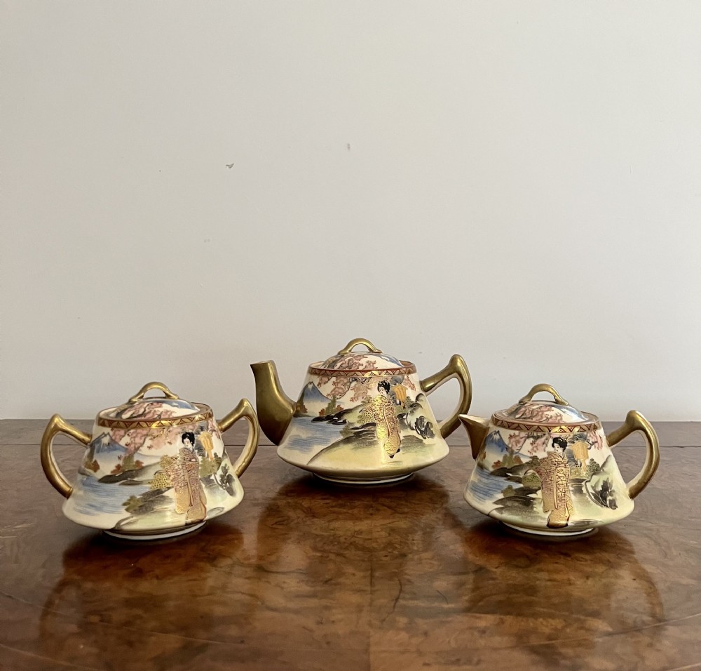 Lovely antique Japanese satsuma three piece tea set 