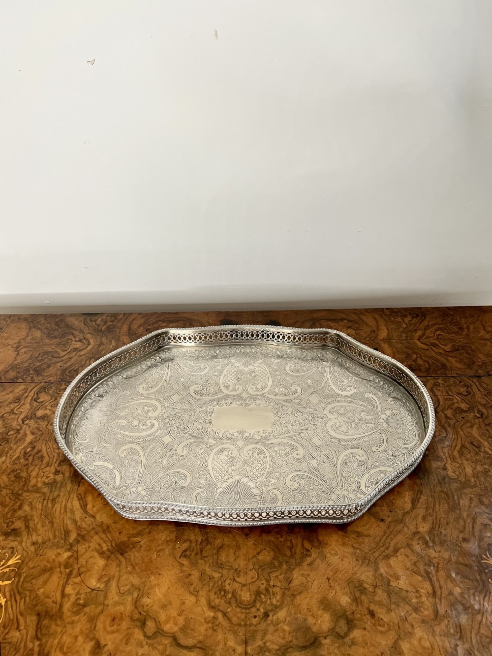 Lovely antique Edwardian quality silver plated engraved tray 