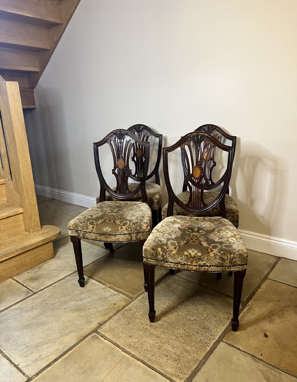 Set of four Antique Edwardian quality inlaid mahogany dining chairs 