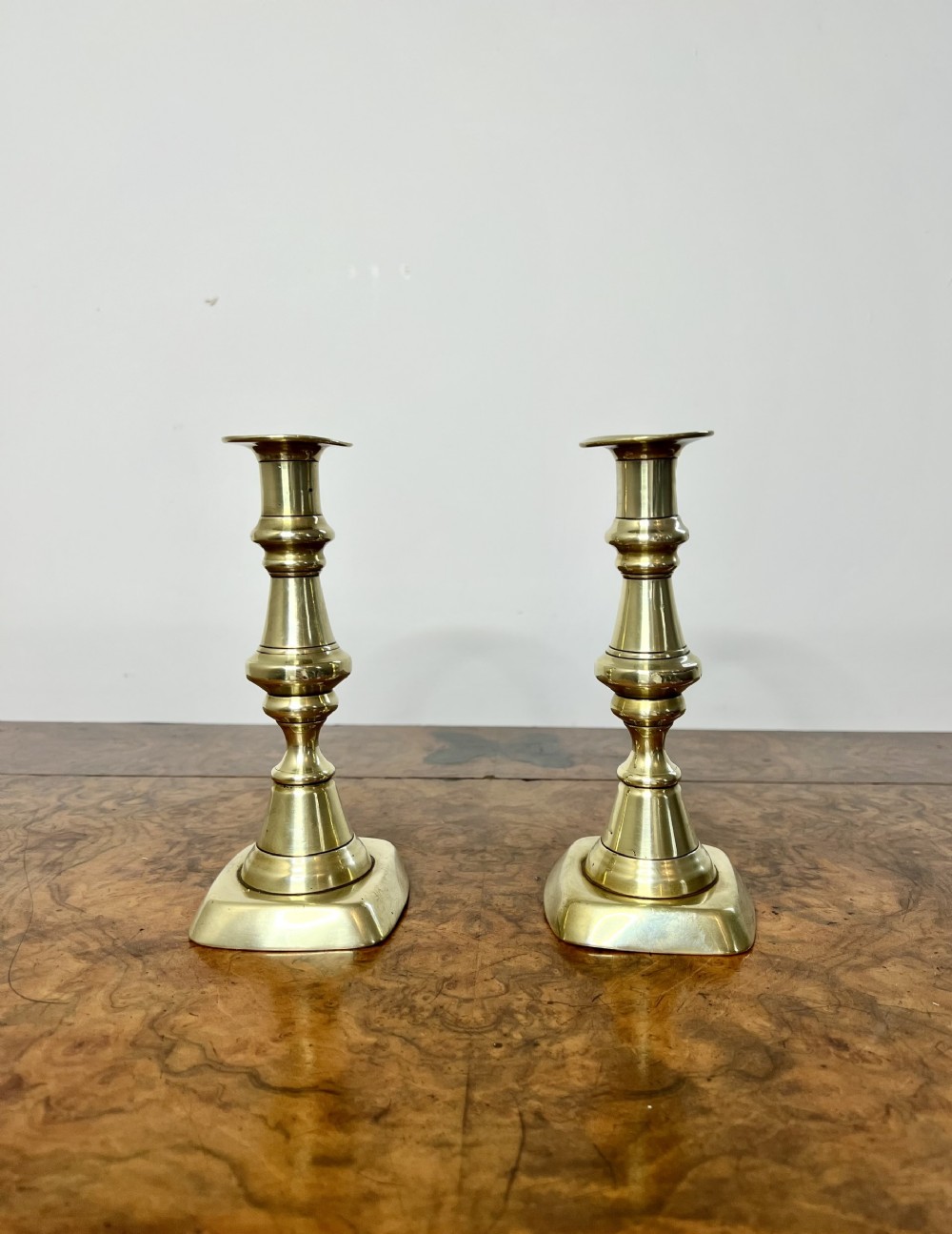 Lovely pair of antique Victorian brass candlesticks 