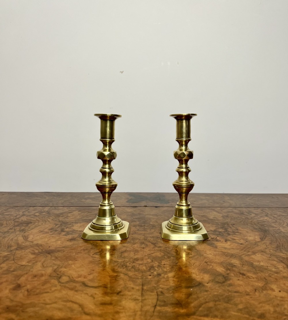Lovely pair of antique Victorian small brass candlesticks 