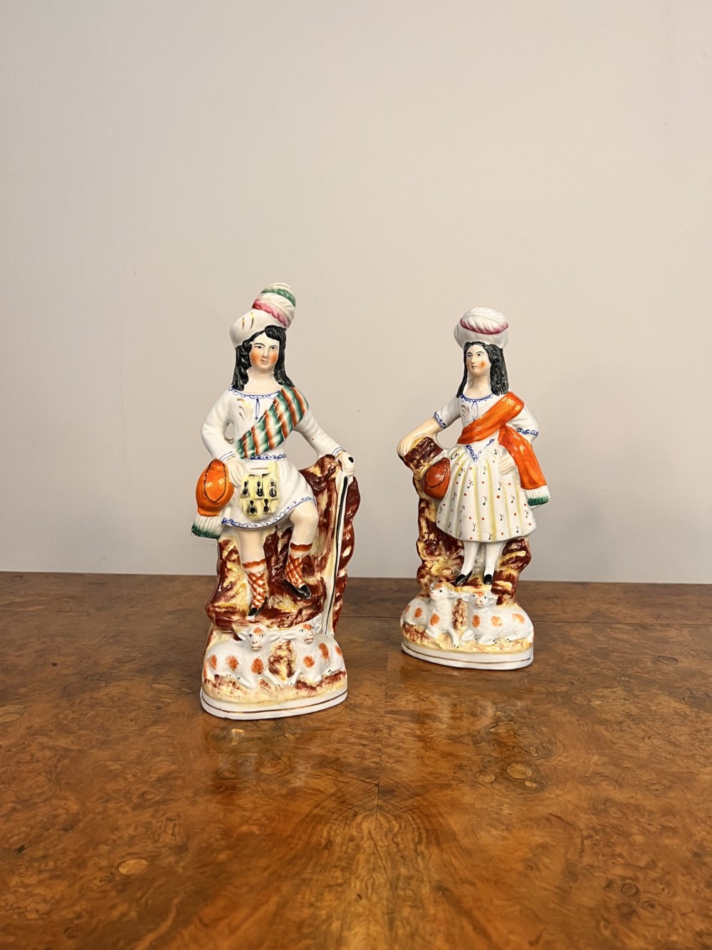 Quality pair of antique Victorian Staffordshire highland figures 