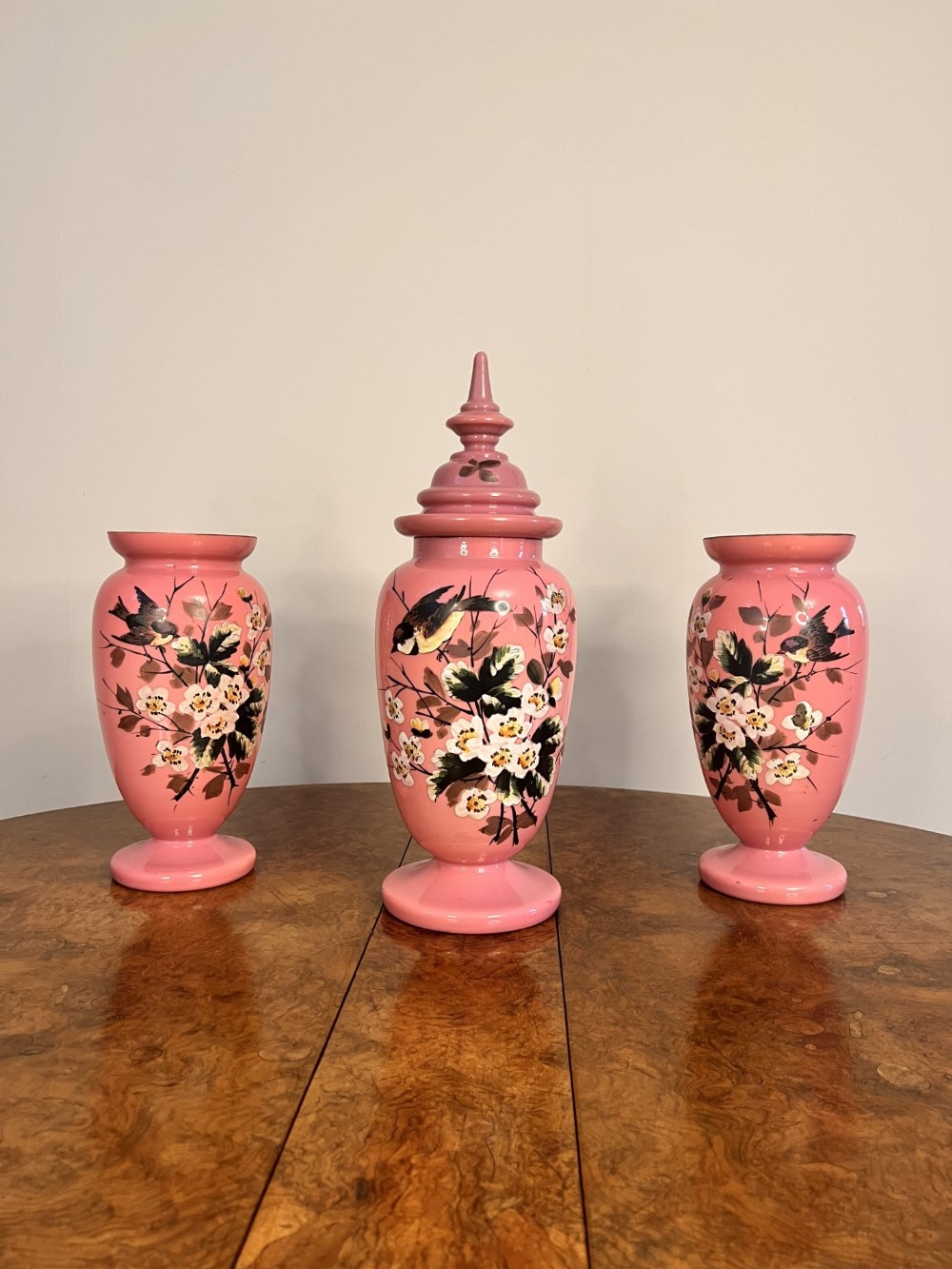 Stunning quality antique Victorian garniture of glass vases 
