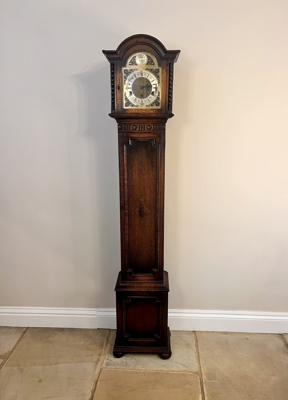 Fine Quality Antique Oak 8 Day Chiming Grandmother Clock