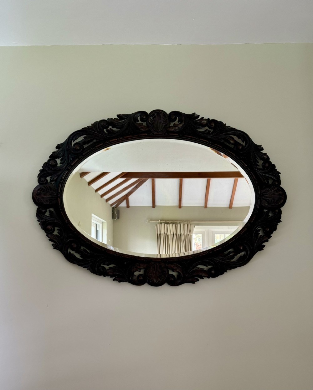 Lovely antique Victorian quality carved oak wall mirror 