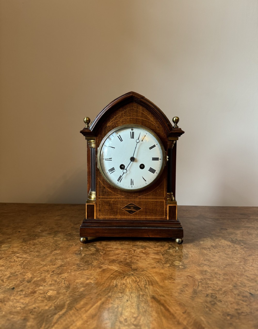 Quality antique Edwardian mahogany inlaid bracket clock 