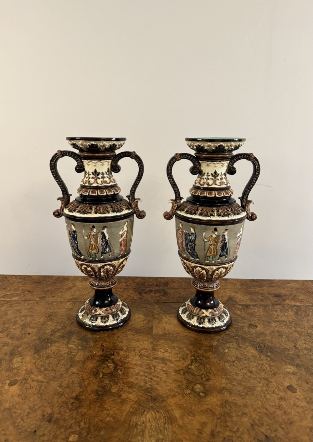 Unusual quality pair of antique Victorian vases