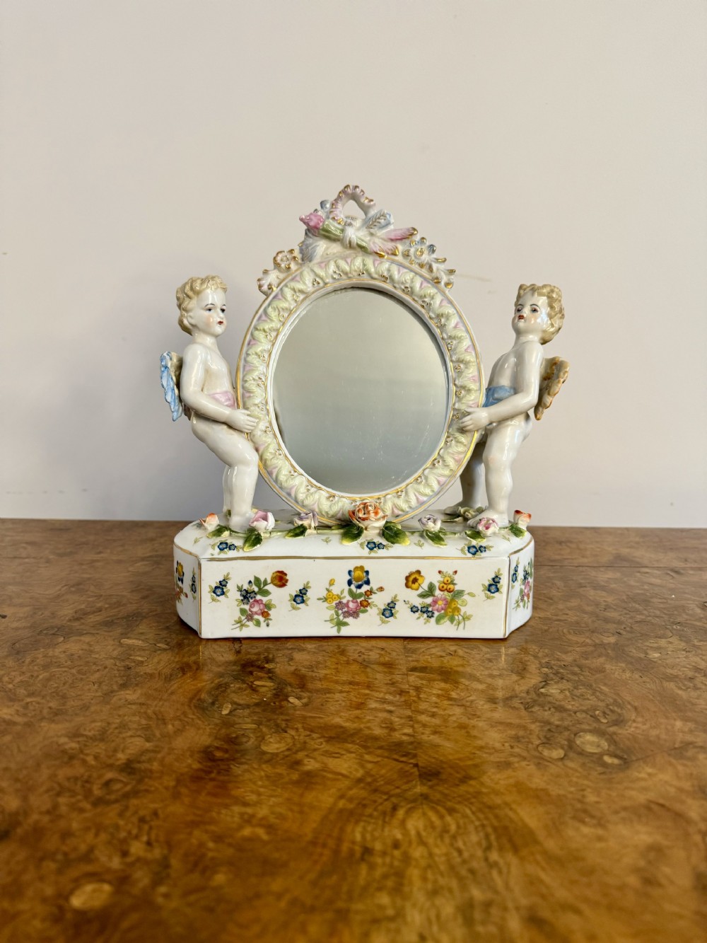 Pretty antique porcelain dressing table mirror