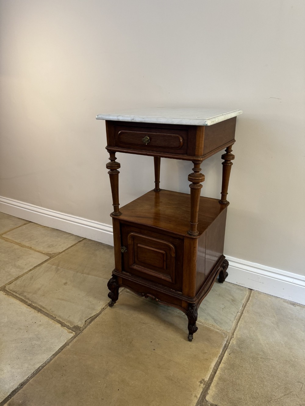 Antique Victorian quality mahogany marble top bedside cabinet