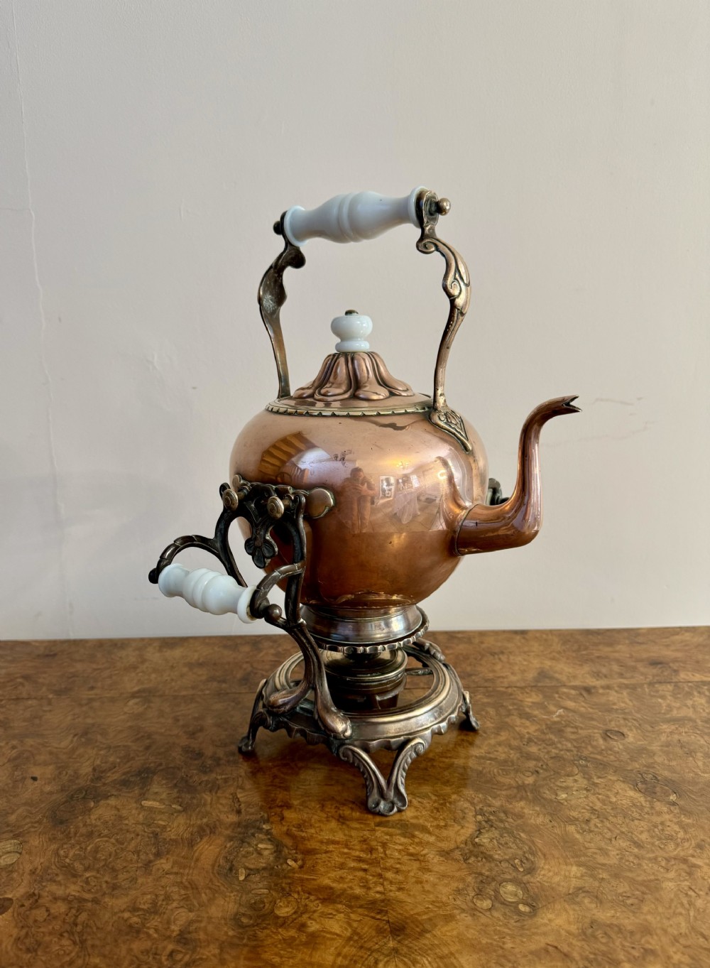Antique Victorian quality Dutch copper spirit kettle 