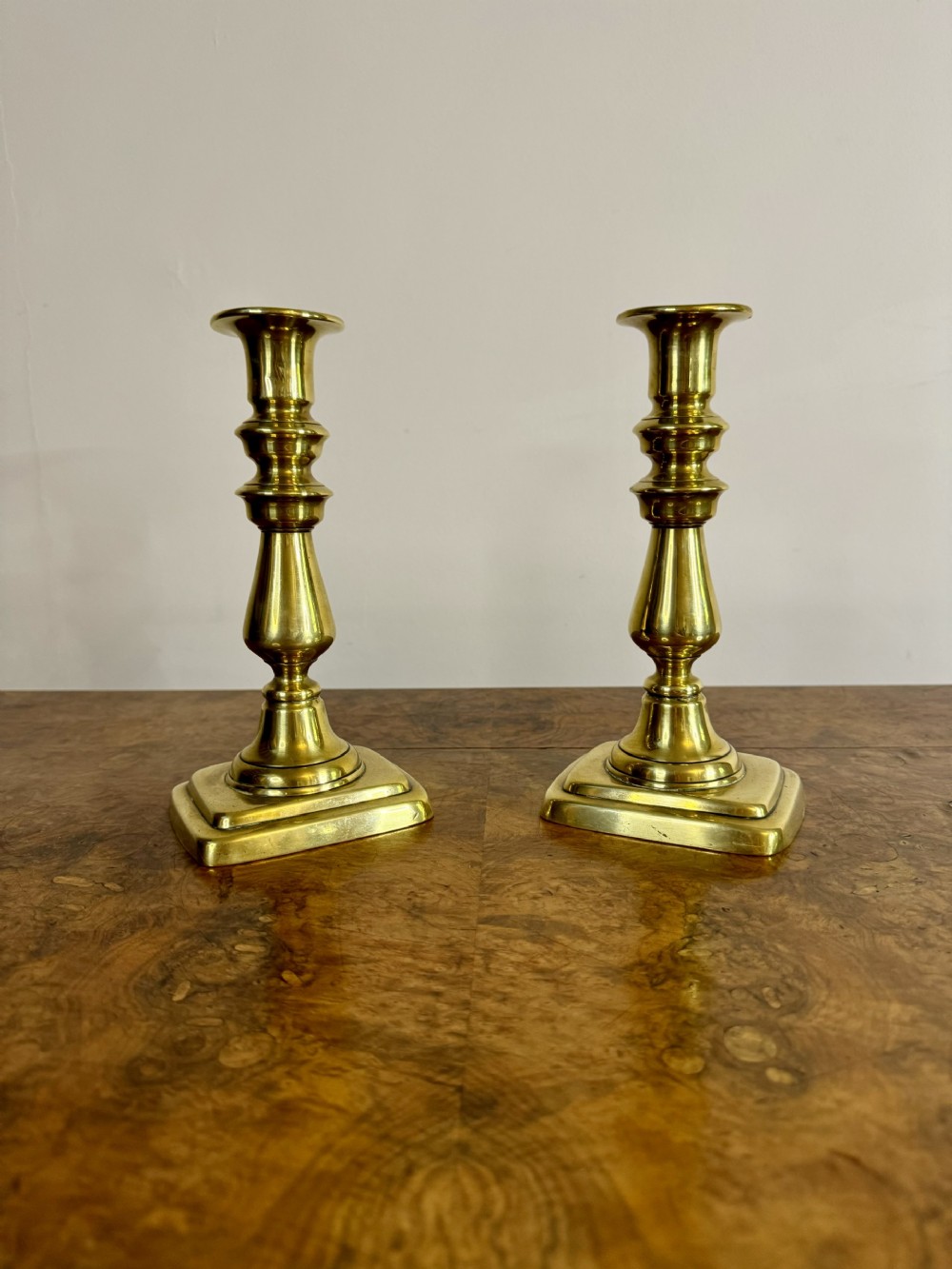 Small pair of quality antique Victorian brass candlesticks