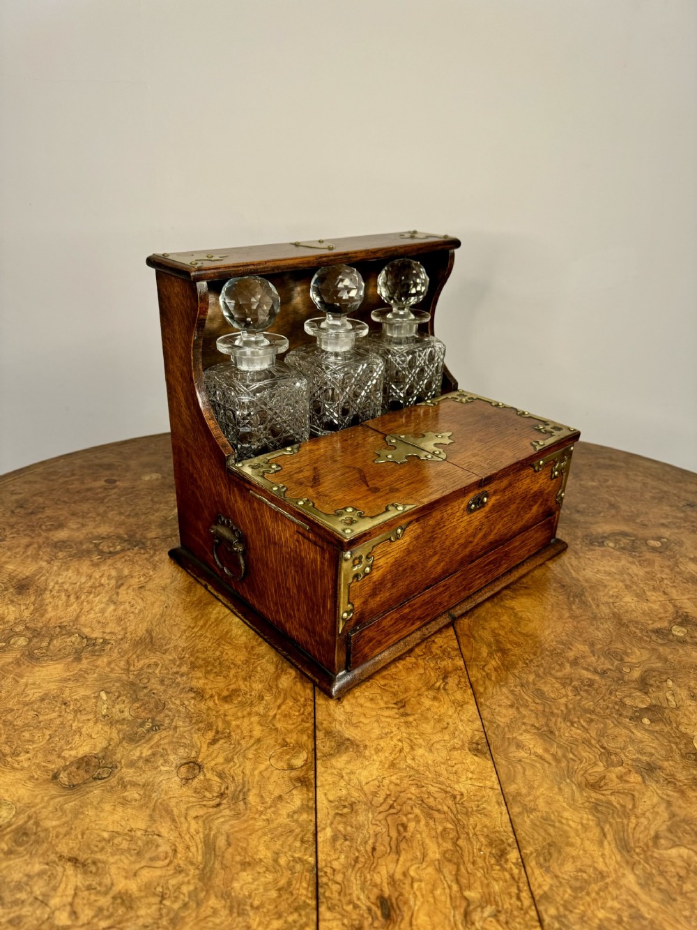Quality antique Victorian oak tantalus and games box