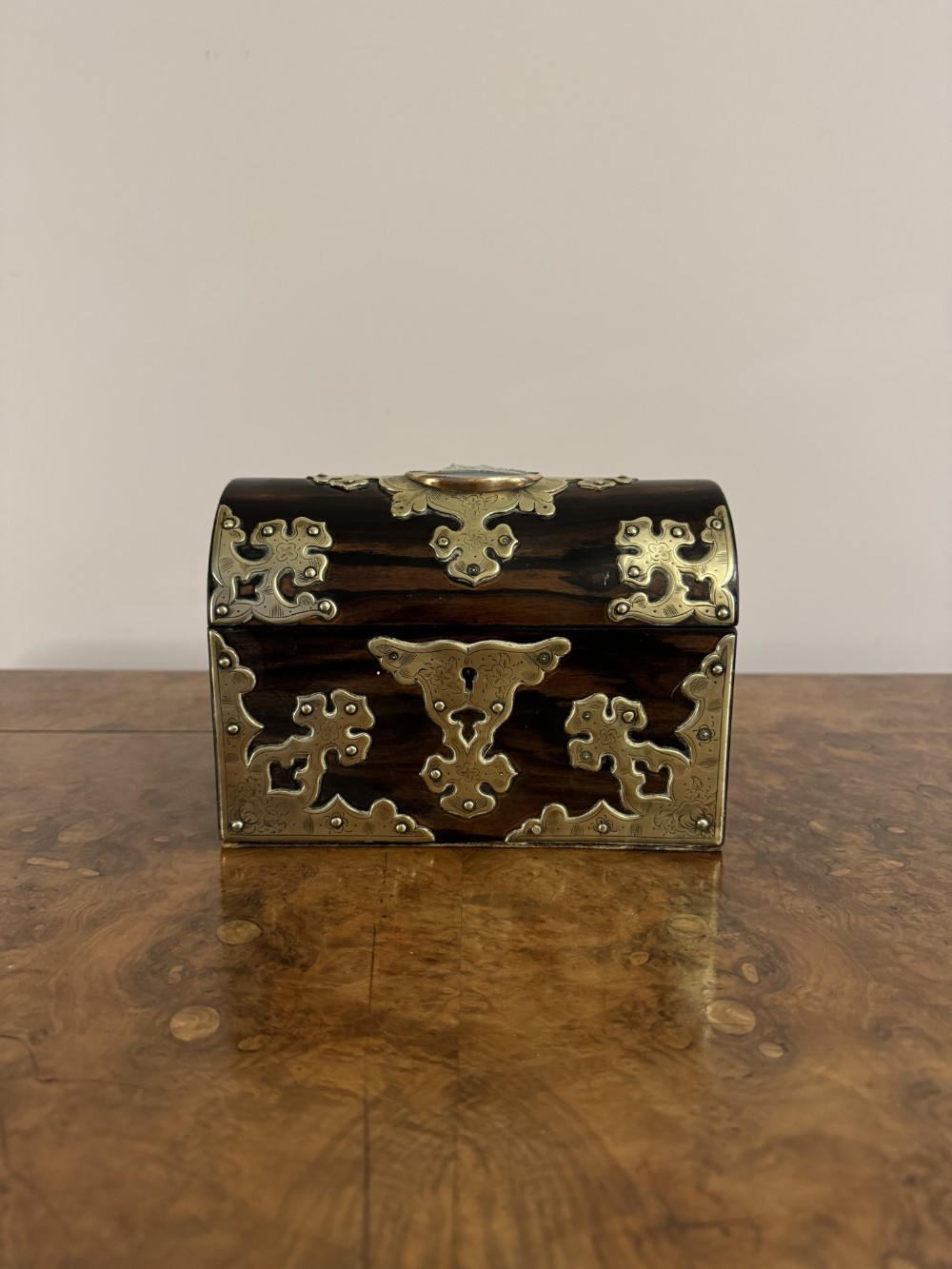 Stunning quality antique Victorian coromandel and brass mounted stationary box 