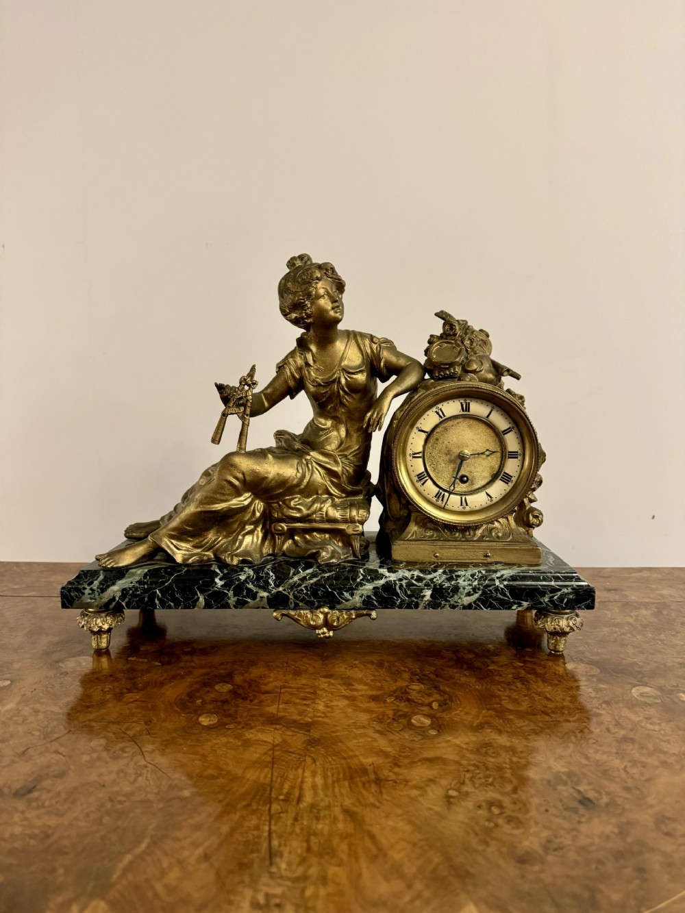 Outstanding quality antique Victorian spelter figure mantle clock 