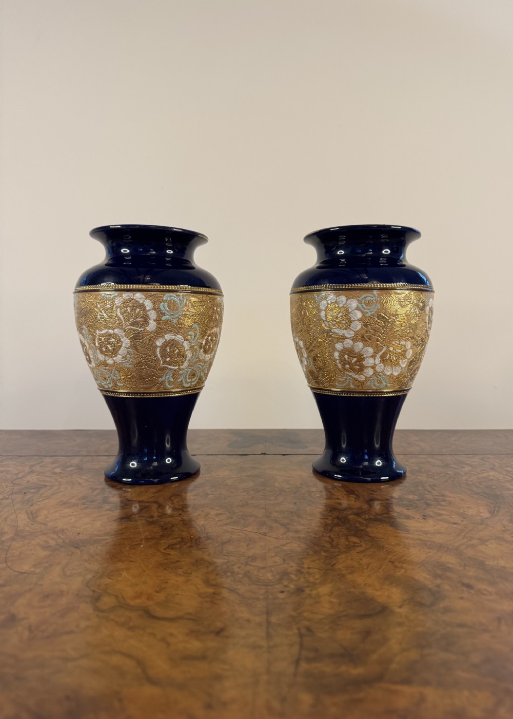Pretty pair of quality antique Royal Doulton vases 