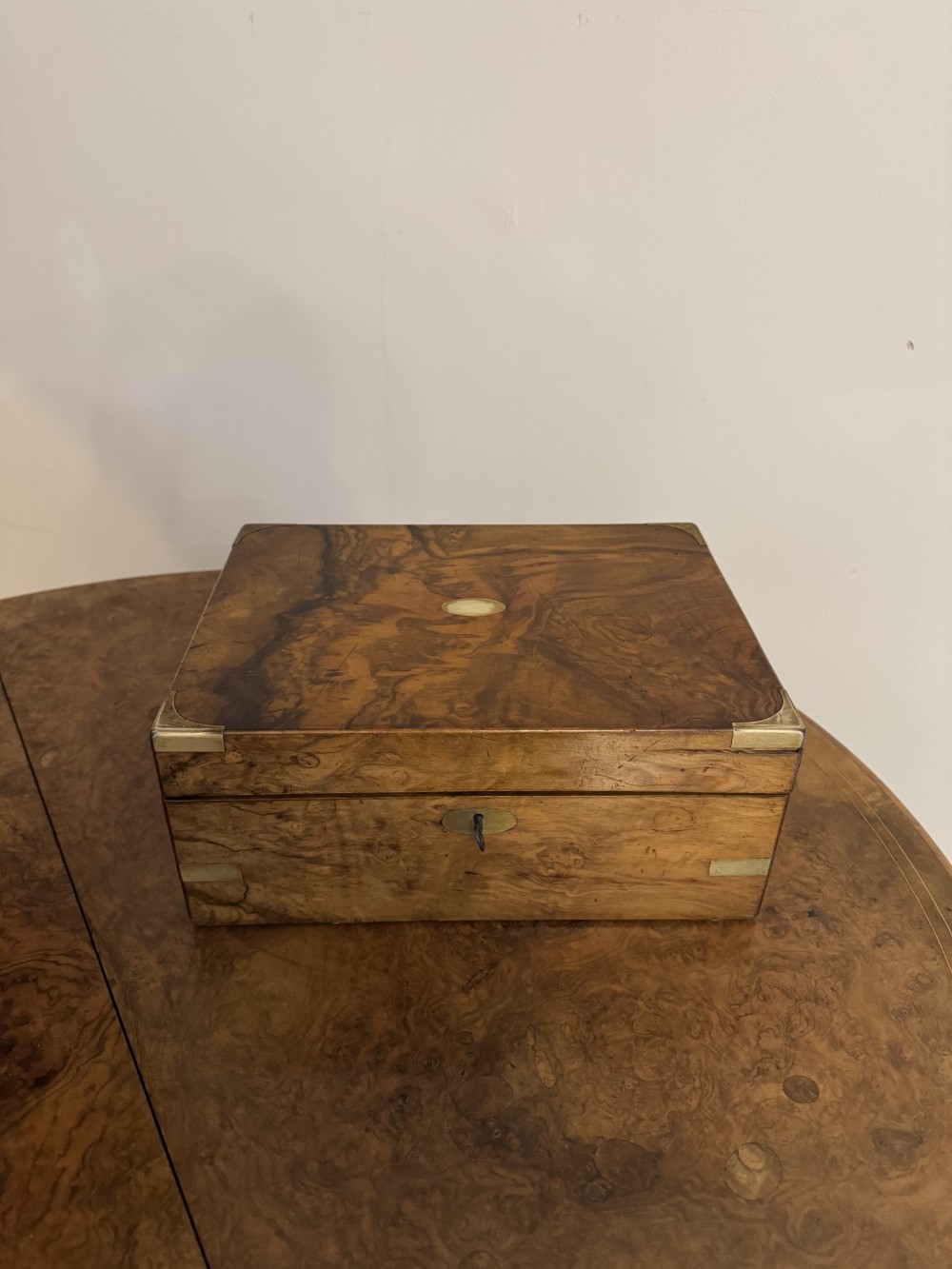 Lovely quality antique Victorian burr walnut and brass bound writing box 