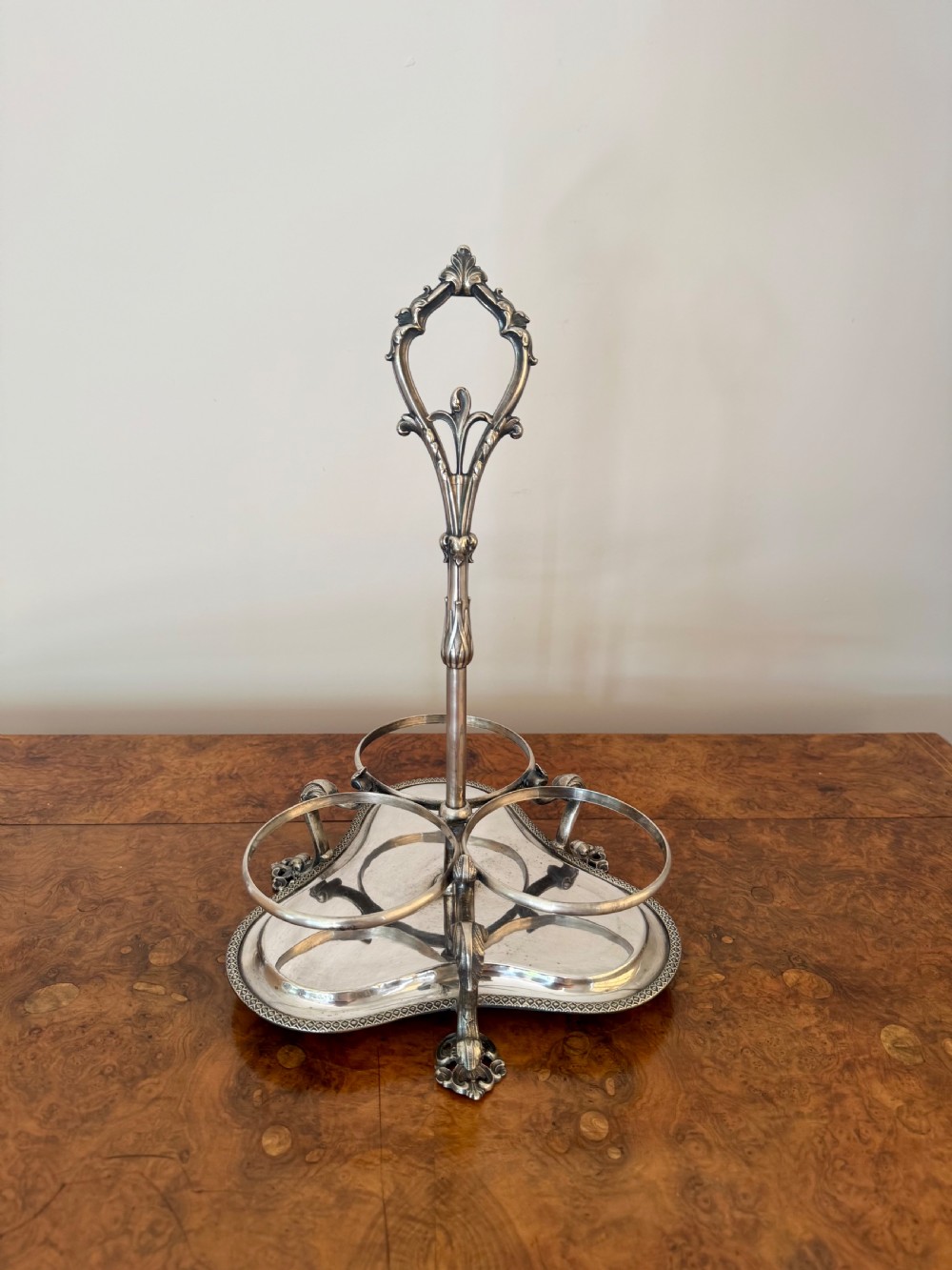 Wonderful quality antique Edwardian quality cut glass decanters & original silver plated stand View VI