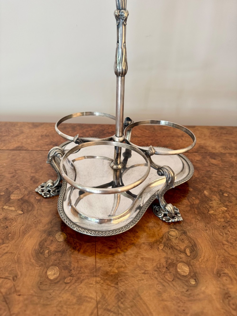 Wonderful quality antique Edwardian quality cut glass decanters & original silver plated stand View VII