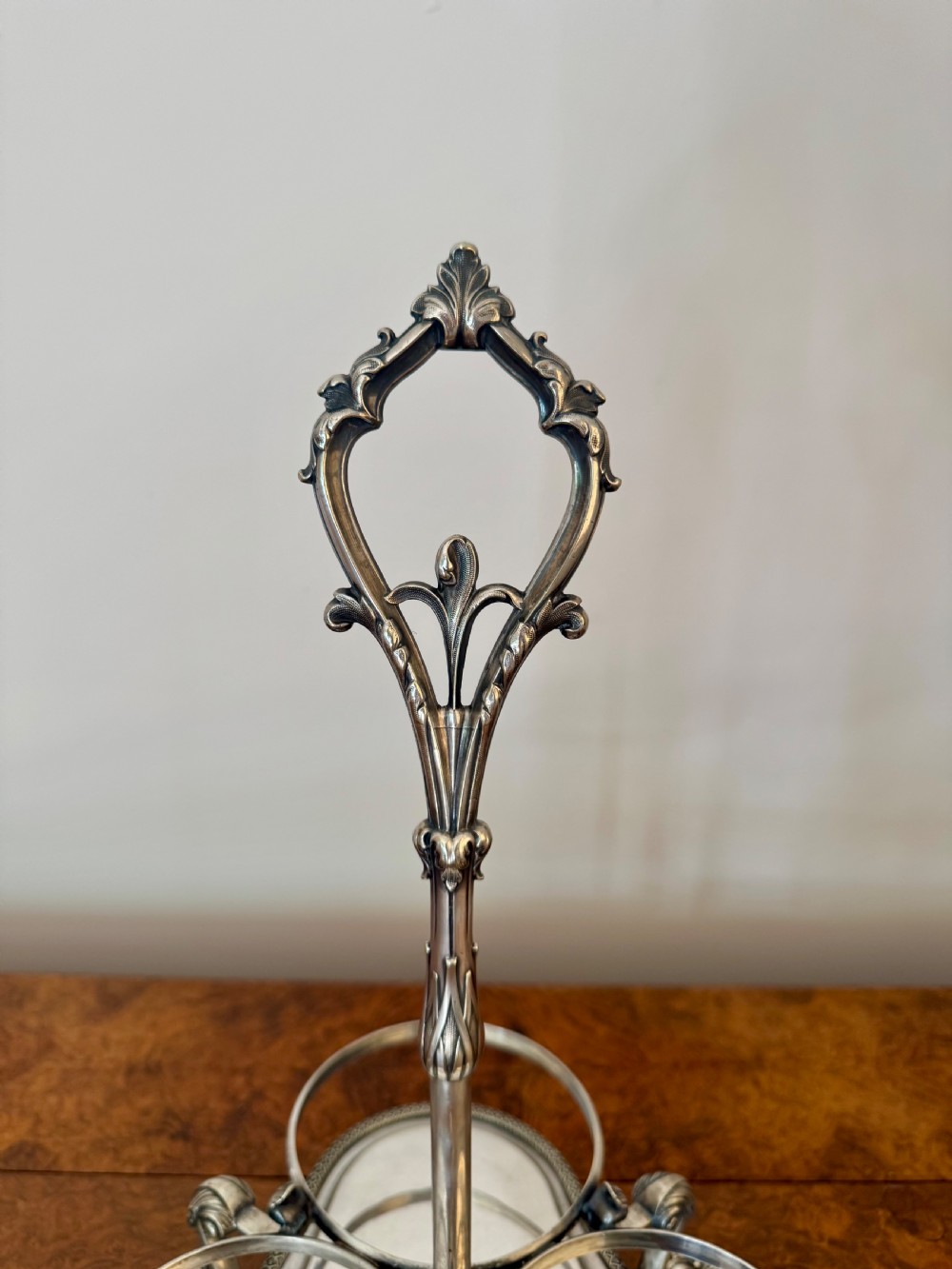 Wonderful quality antique Edwardian quality cut glass decanters & original silver plated stand View VIII