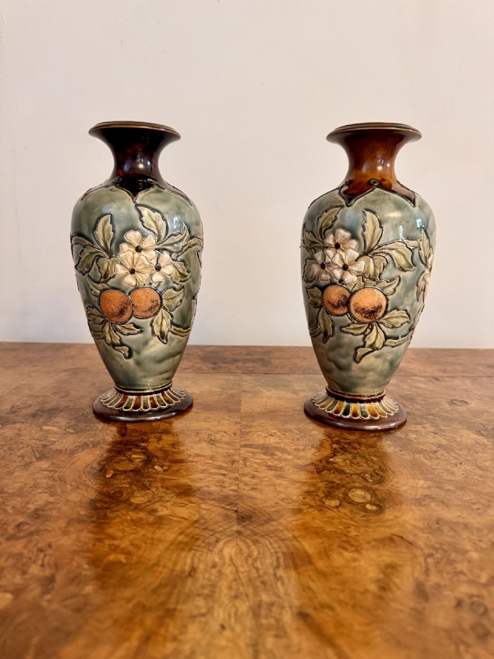 Fantastic quality pair of Doulton Lambeth vases by Eliza Simmance 