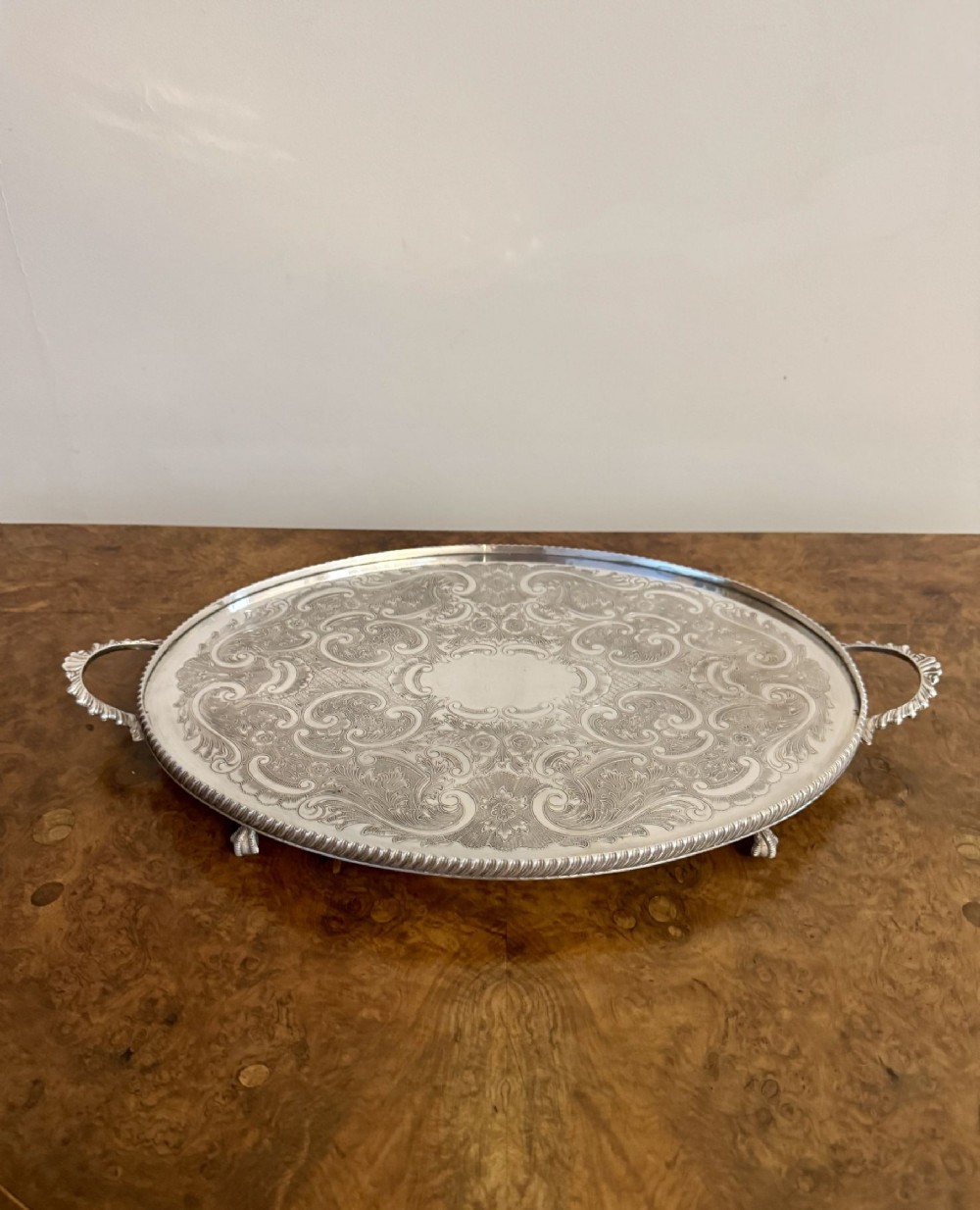 Quality antique Edwardian silver plated oval tea tray 