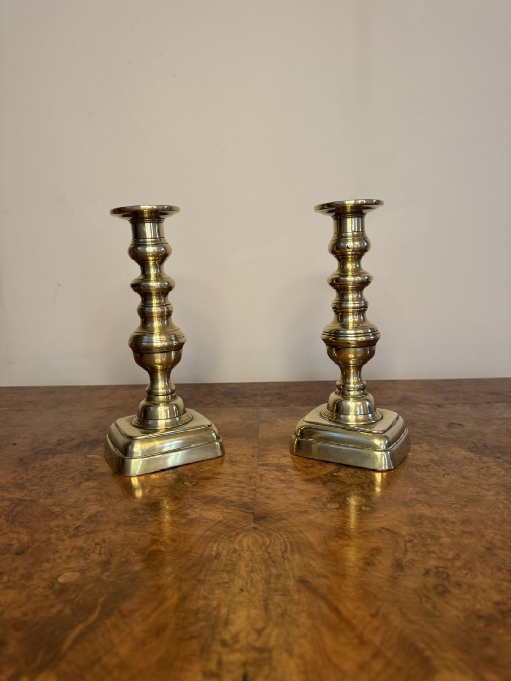 Pair of quality antique Victorian brass candlesticks