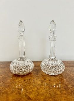 PAIR OF ANTIQUE EDWARDIAN CUT GLASS DECANTERS