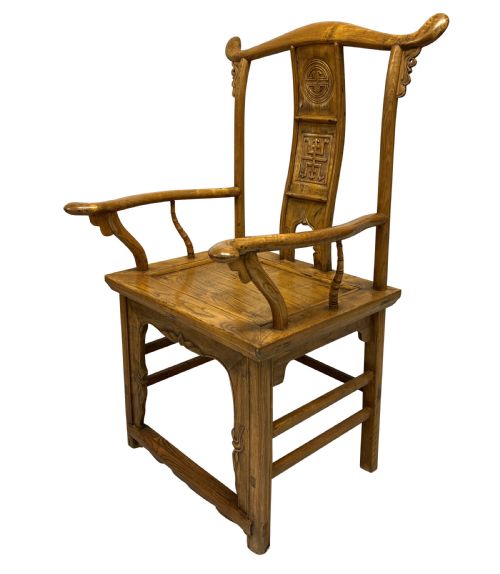 A GOOD PAIR OF XIX CENTURY CHINESE YOKE BACK SCHOLARS CHAIRS IN ELM - ADDITIONAL PHOTO 6