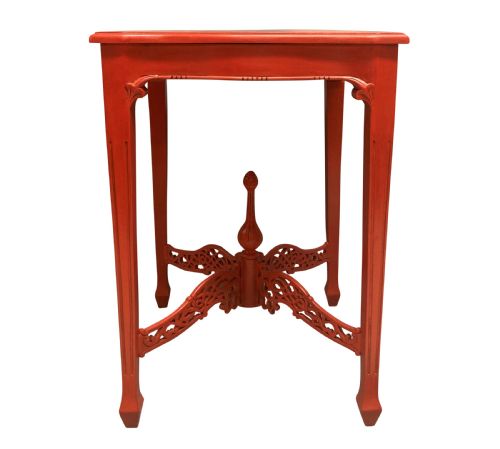 A PAIR OF SCARLET CHIPPENDALE STYLE SIDE TABLES - ADDITIONAL PHOTO 1