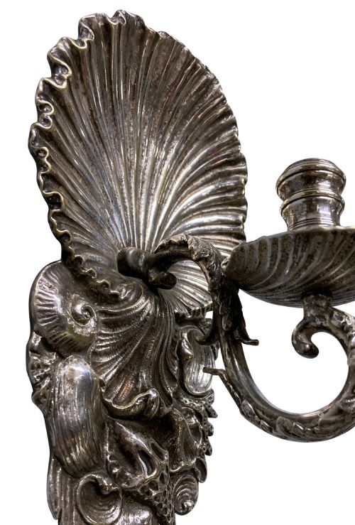 A PAIR OF ENGLISH SILVER GROTTO SCONCES - ADDITIONAL PHOTO 3