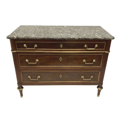 A DIRECTOIRE COMMODE IN MAHOGANY WITH A GREY MARBLE TOP - ADDITIONAL PHOTO 1