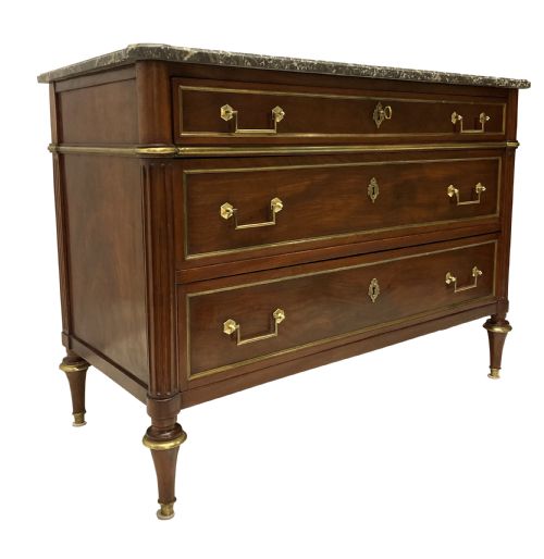 A DIRECTOIRE COMMODE IN MAHOGANY WITH A GREY MARBLE TOP - ADDITIONAL PHOTO 5