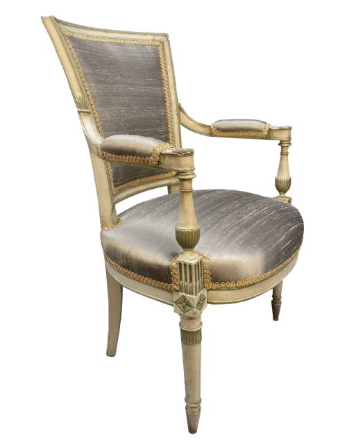 A PAIR OF FRENCH DIRECTOIRE STYLE PAINTED ARMCHAIRS - ADDITIONAL PHOTO 1