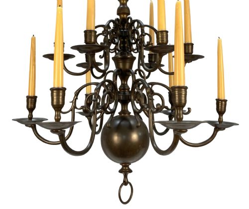 A XIX CENTURY ENGLISH BRONZE CHANDELIER IN THE DUTCH TASTE - ADDITIONAL PHOTO 1