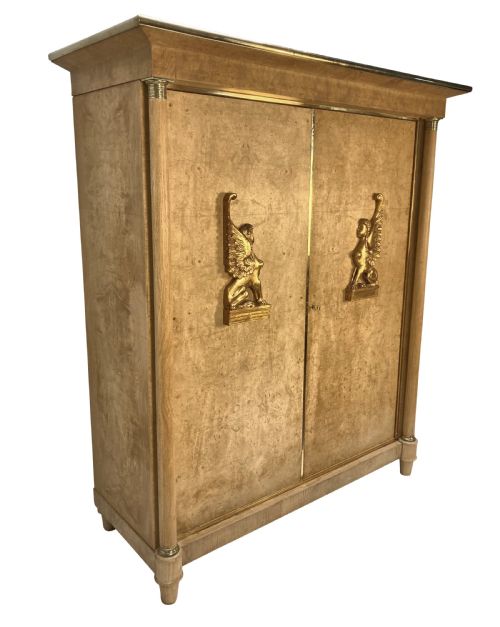 A LARGE SWEDISH EMPIRE REVIVAL CUPBOARD IN BLEACHED BIRDS EYE MAPLE BRASS - ADDITIONAL PHOTO 1
