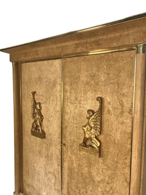 A LARGE SWEDISH EMPIRE REVIVAL CUPBOARD IN BLEACHED BIRDS EYE MAPLE BRASS - ADDITIONAL PHOTO 2